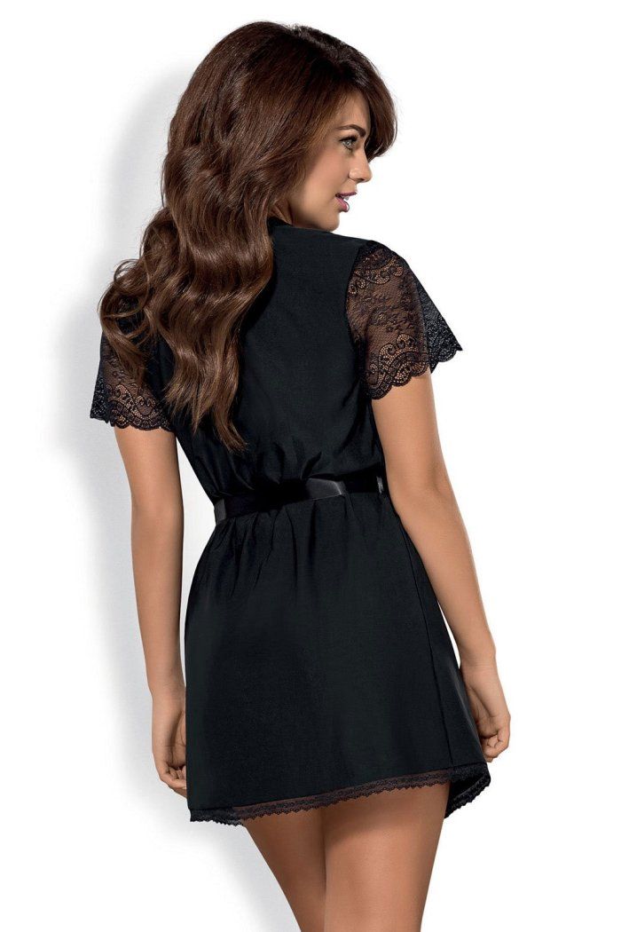 Obsessive - Miamor Robe & Thong - Black - S/M photo