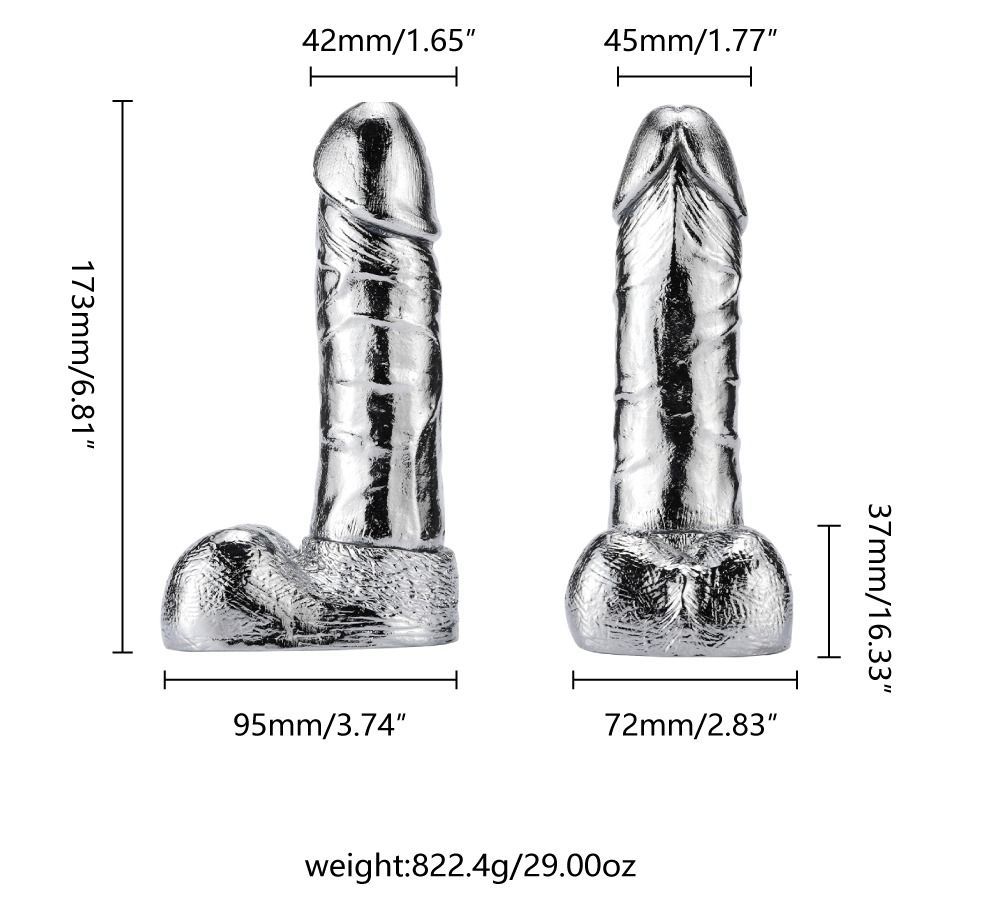 Large and beautiful realistic metal strapon phallus with bal... MT - Metal Dildo - Silver photo-9