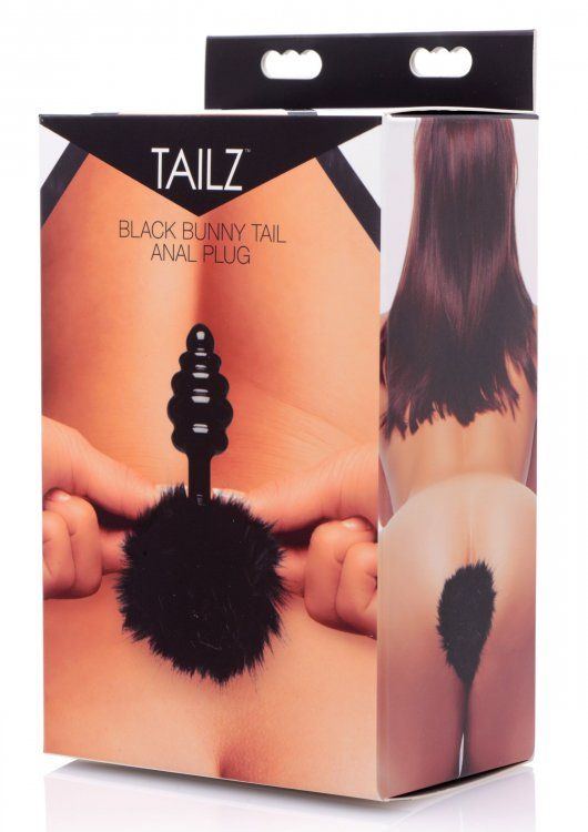 This black metal plug has a fuzzy black tail for animalistic... Tailz - Bunny Tail Anal Plug - Black photo-3