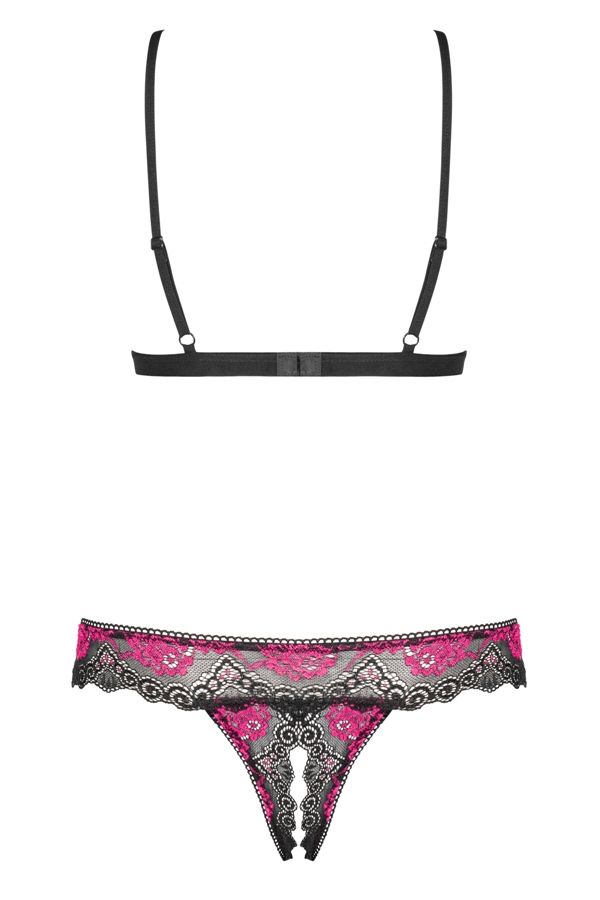 Obsessive - Tulia Cupless Set 2-pcs - Black/Pink - L/XL photo