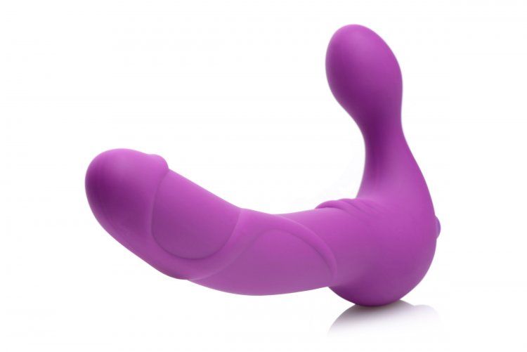This silicone strapless strap on brings pleasure to both you... Strap U - Royal Revolver Vibrating Strapless Strap On Dildo - Purple photo-4