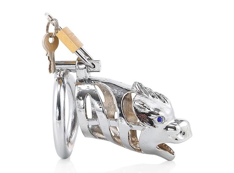 Silver chastity device in the shape of Chinese traditional z... MT - Mustang Chastity Cage 50mm - Silver photo-3
