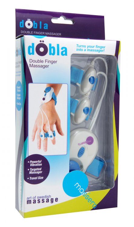 The dObla is a compact finger massager that fits right over ... Massera - Dobla Double Finger Massager - Blue photo-3