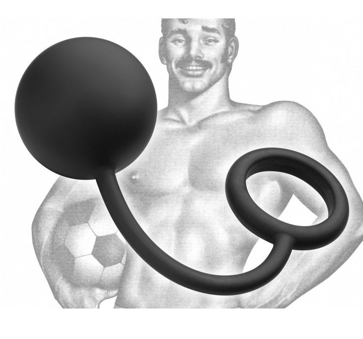 Combining cock and anal stimulation, this solid silicone toy... TOF - Silicone Cock Ring with Heavy Anal Ball photo-2