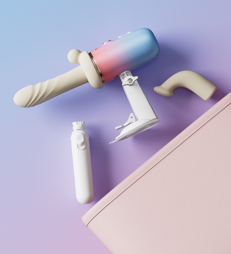 Designed to deliver targeted internal and external stimu... Lovense - Spinel APP Thrusting & Heating Dildo - Blue & Pink photo-16
