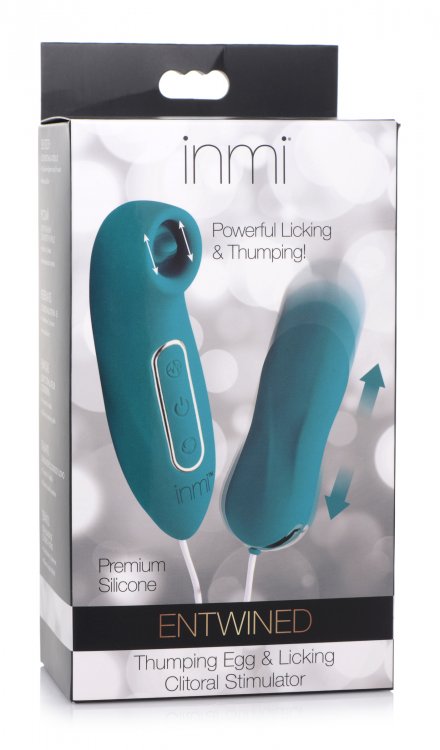 Twin toys crafted for tandem pleasure! Built for those who l... Inmi - Entwined Thumping Egg & Licking Stimulator - Blue photo-9