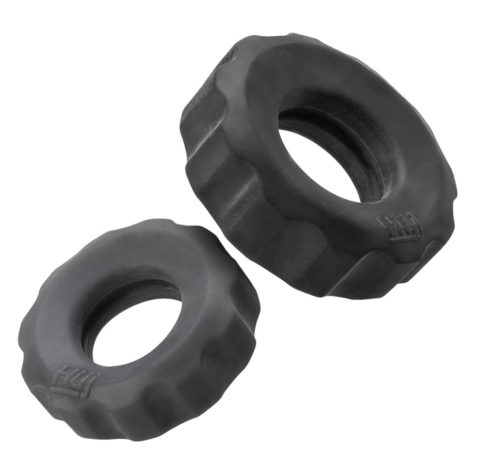 COG rubbery c-rings, 1 small + 1 large ring - the big CO... Hunkyjunk - Cog 2-Size Cock Rings - Black/Grey photo-2
