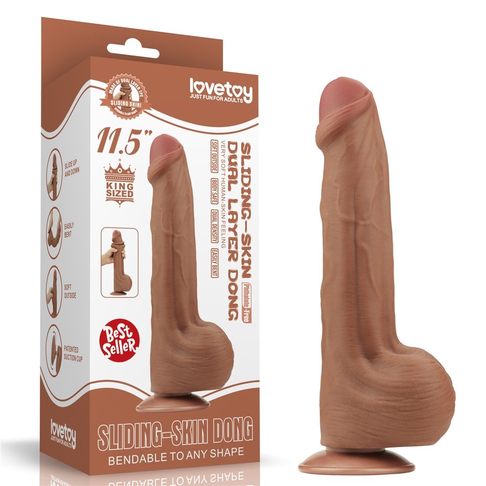 Made of realistic dual-layer sliding-skin material for Iifel... Lovetoy - 11.5" Sliding Skin Dildo - Brown photo-12