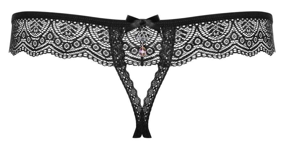 Spicy, naughty and exciting. This thong brings a spark of de... Obsessive - 864-THC-1 Crotchless Thong - Black - S/M photo-8