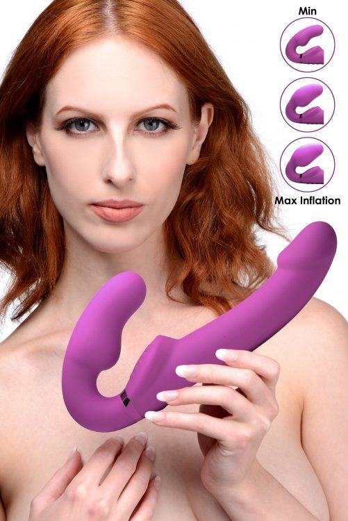 Perfect for penetrating a male or female body, this remote-c... Strap U - Remote Control Inflatable Vibro Strapless Strap-On - Purple photo-3
