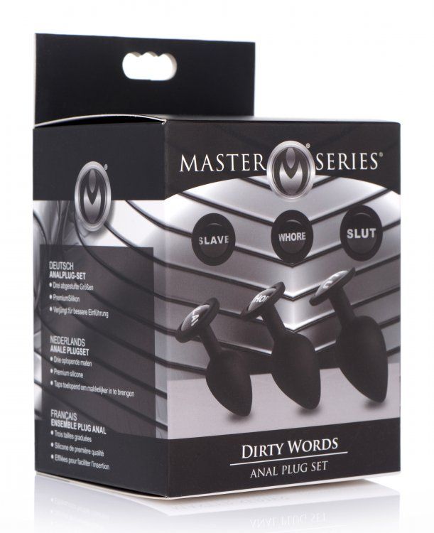 The Dirty Words Anal Plug set includes 3 different sizes of ... Master Series - Dirty Words Anal Plug Set - Black photo-6