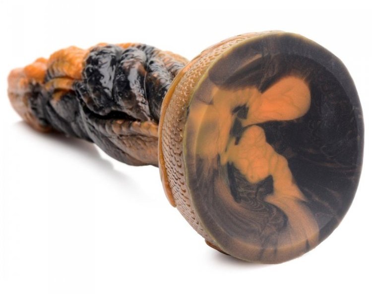 This uniquely colored Ravager dildo is a marbled red, orange... Creature Cocks - Ravager Rippled Tentacle Dildo photo-6