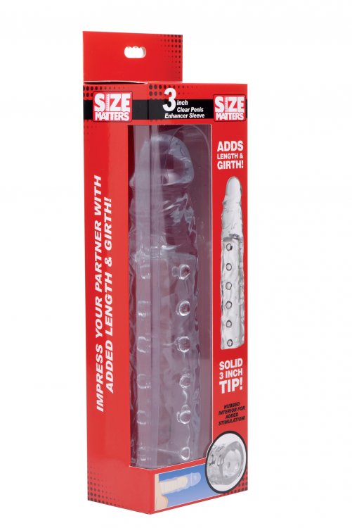 Gain three inches of solid length and about an inch of girth... Size Matters - 3" Penis Enhancer Sleeve - Clear photo-6