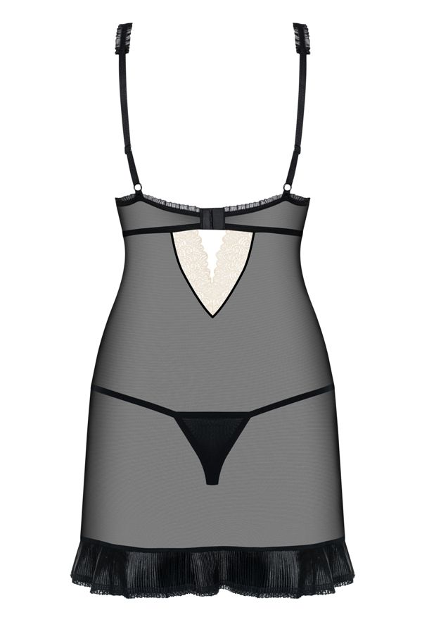 Wanna prepare a great surprise for your lover and make him a... Obsessive - 826-CHE-1 Chemise & Thong - Black - S/M photo-8