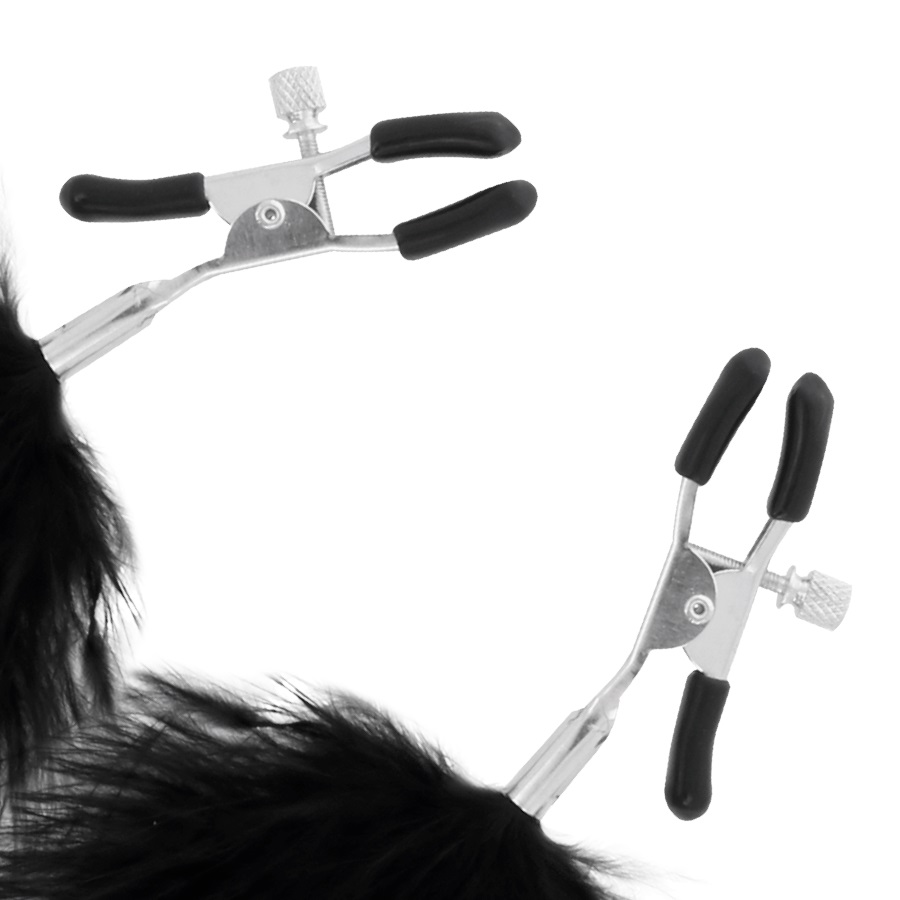 Fully adjustable nipple clamps for him or her. It has soft s... Darkness - Fur Nipple Clamps - Black photo-2