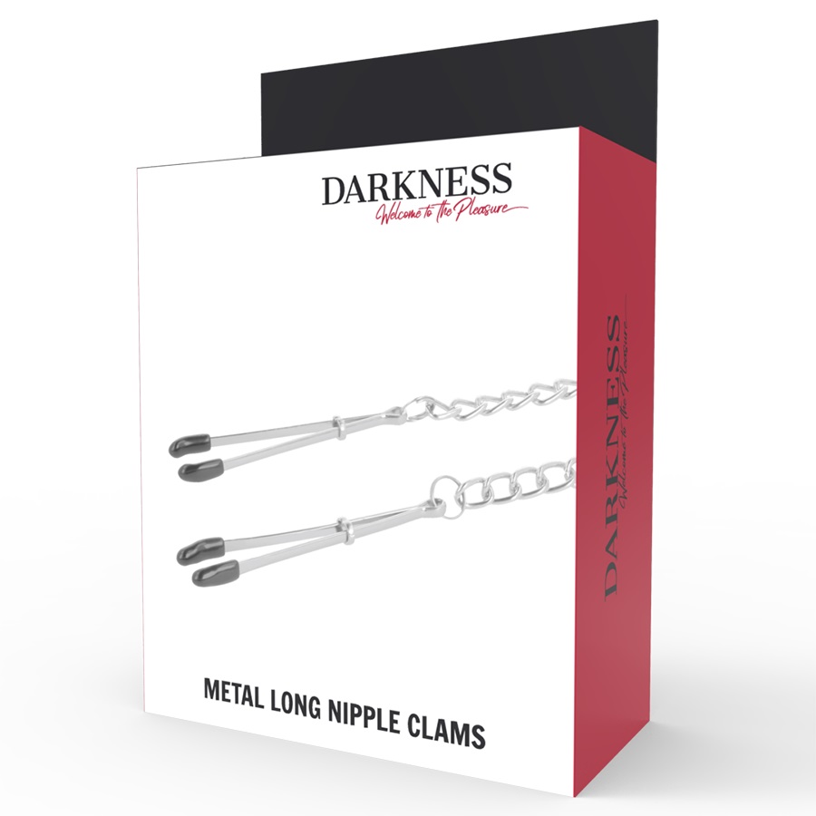 Darkness - Long Nipple Clamps w Chain - Silver photo-4