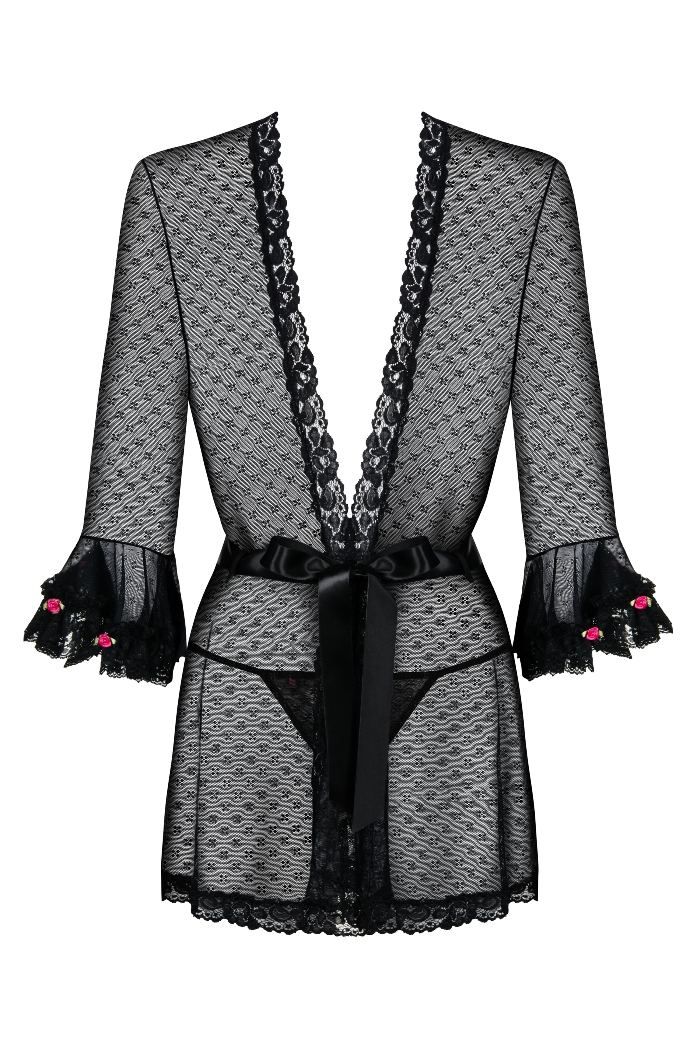 Do you already know the scenario for this evening? It’s gonn... Obsessive - Piccorosa Robe & Thong - Black - L/XL photo-5
