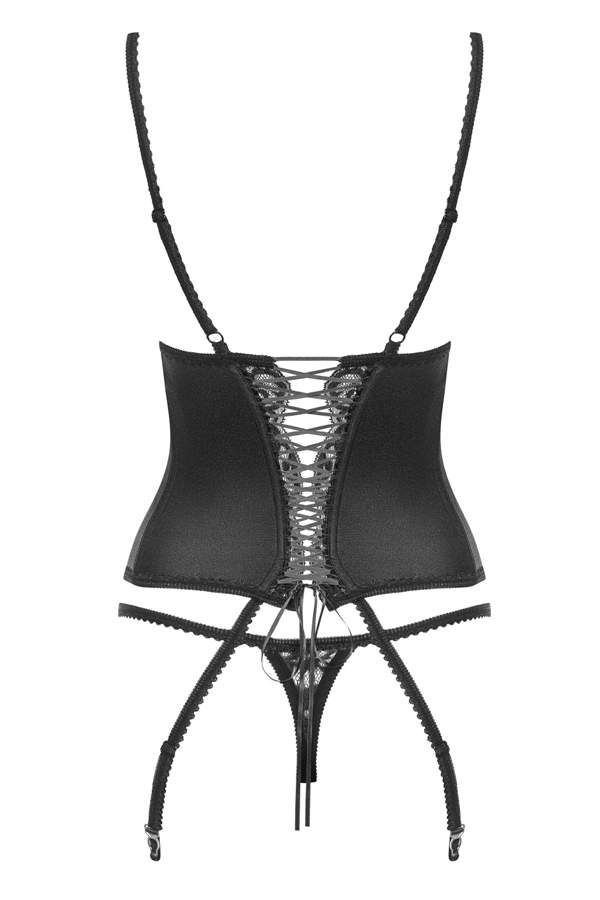 One – sexy straps. Two – gorgeous, glittery fabric. Three – ... Obsessive - Laluna Corset & Thong - Black - S/M photo-8