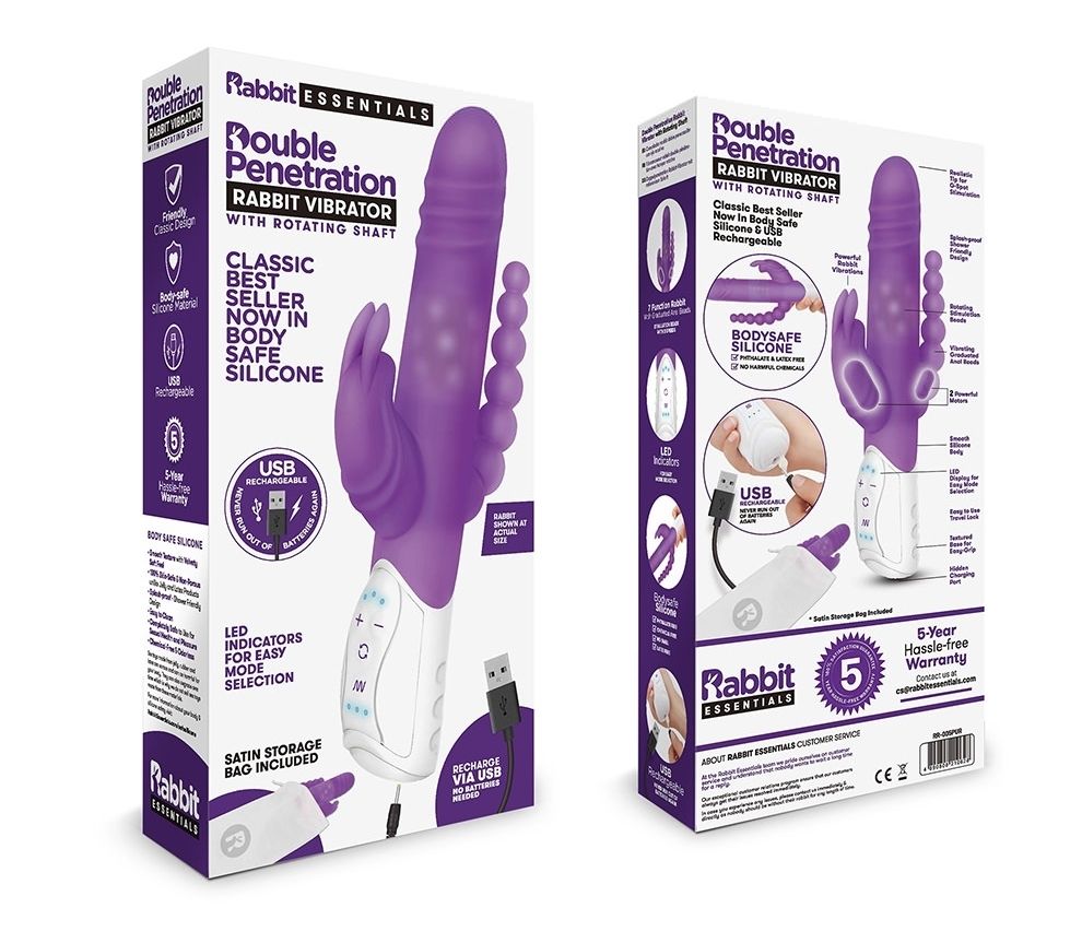 Rabbit Essentials - 7種功能後庭串珠可轉動兔子震動棒 - 紫色 照片-11