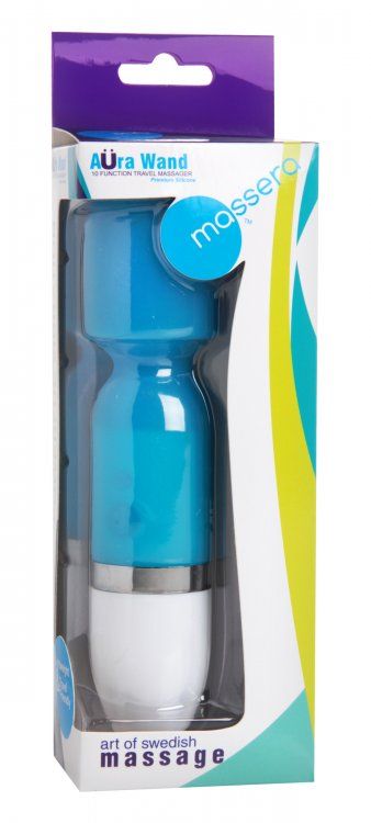 This small, smooth power wand will provide thrilling, deep m... Massera - Aura Wand 10 Function Travel Massager - Blue photo-2
