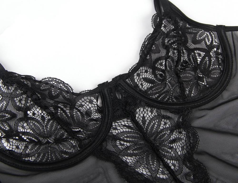 Sexy Black Soft Eyelash Lace Sheer Babydoll Set with Underwi... Ohyeah - Soft Sheer Babydoll - Black - 3XL photo-8