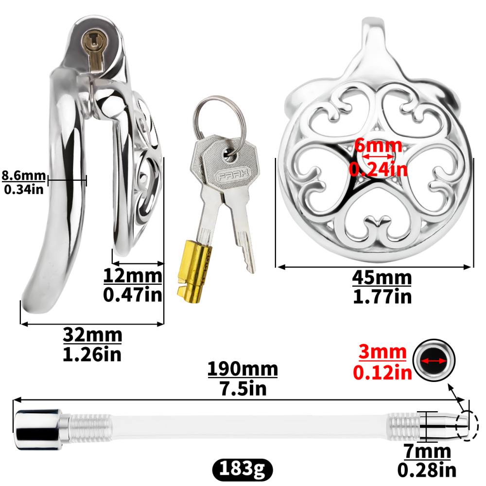Material: 304 Stainless steel
Cage high: 12mm
Cage length: ... FAAK - Metal Chastity Cage 276 w Catheter 45mm photo-7