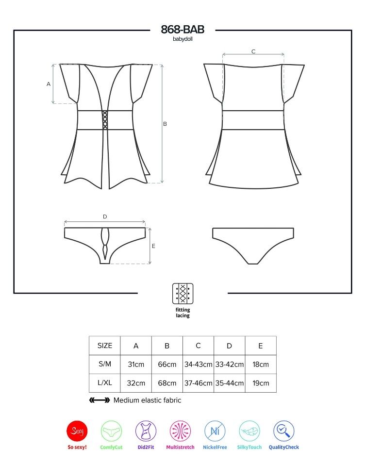 Satin fabric, sexy lacing and unique details. You’ve found s... Obsessive - 868-BAB-1 Babydoll & Thong - Black - L/XL photo-9