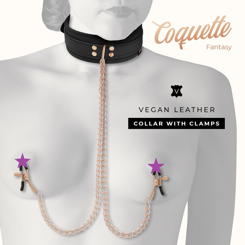 COQUETTE CHIC DESIRE FANTASY vegan leather necklace with nip... Coquette - Chic Desire Collar w Nipples Clamps - Black photo-7