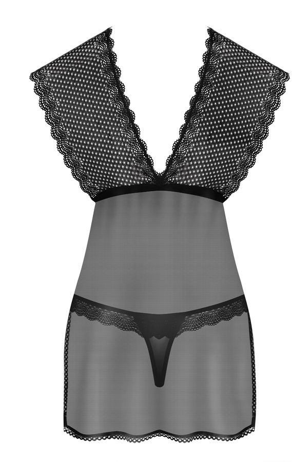 Sexy lace in a hot duo with tempting mesh? Yes babe! Go ahea... Obsessive - 857-BAB-1 Babydoll & Thong - Black - L/XL photo-8