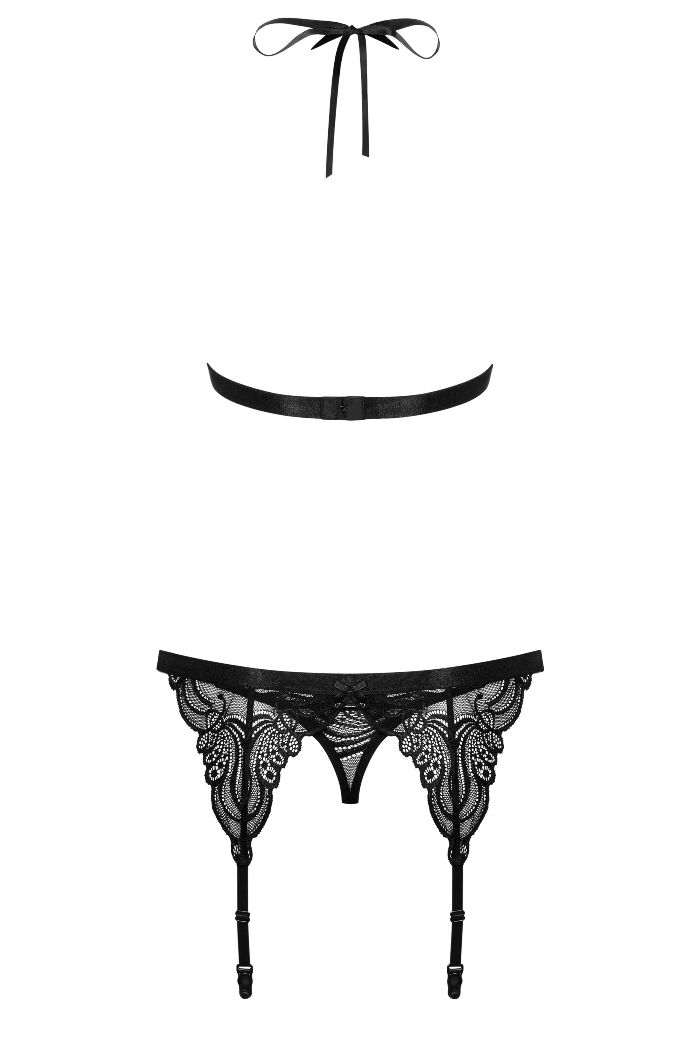 Lacy means… so sexy! Wanna try this set? It was made out of ... Obsessive - 828-SEG-1 Set 3-pcs - Black - S/M photo-6