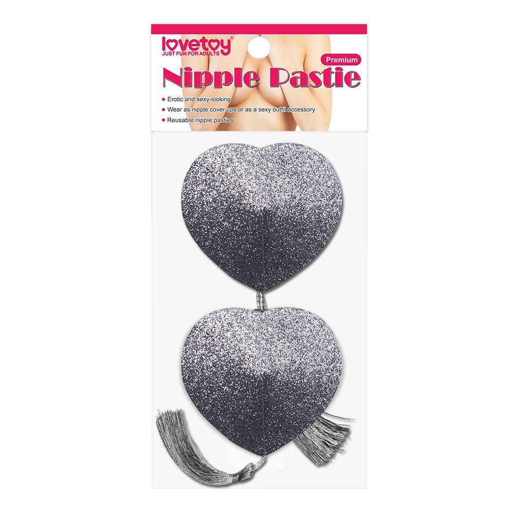 Glitter heart nipple tassel &nb... Lovetoy - Glitter Heart Tassel Nipple Pasties - Silver photo-3