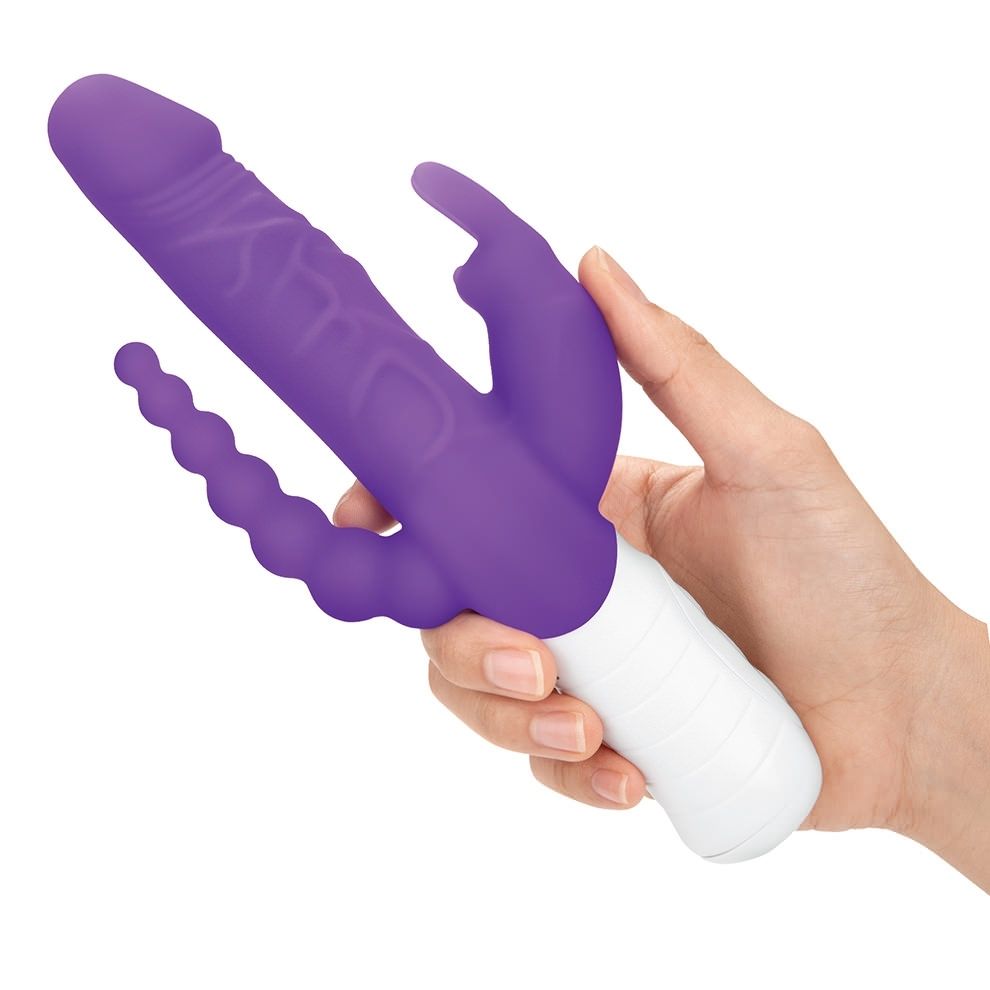 The Slim Realistic Double Penetration Rabbit Vibrator with R... Rabbit Essentials - 7 Function Rabbit w/Anal Beads - Purple photo-2