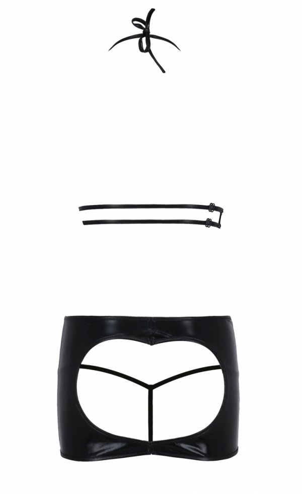 Superb 3-piece set made in a shiny wet effect fabric. An ope... Passion - Vicky Set w Open Bra - Black - L/XL photo-6