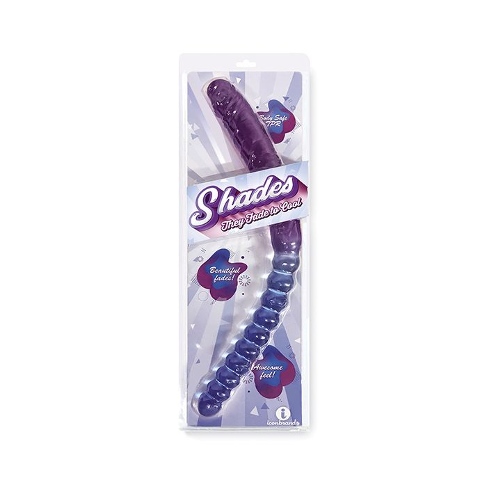 Shades....they fade from color to color or color to cool! Th... Icon Brands - Shades Jelly Double Dildo - Blue/Violet photo-4