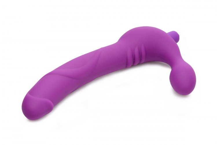 This silicone strapless strap on brings pleasure to both you... Strap U - Royal Revolver Vibrating Strapless Strap On Dildo - Purple photo-5