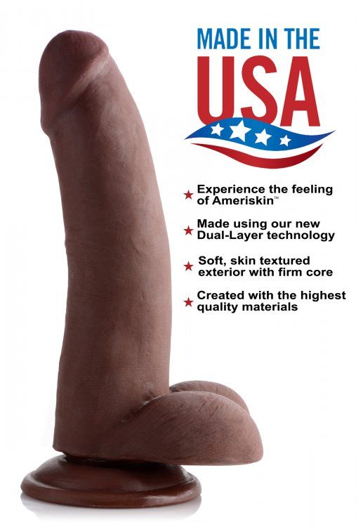 Sink this silky-smooth shaft into your hungry hole! This gor... USA Cocks - 8" Ameriskin Dual Density Dildo - Brown photo-6