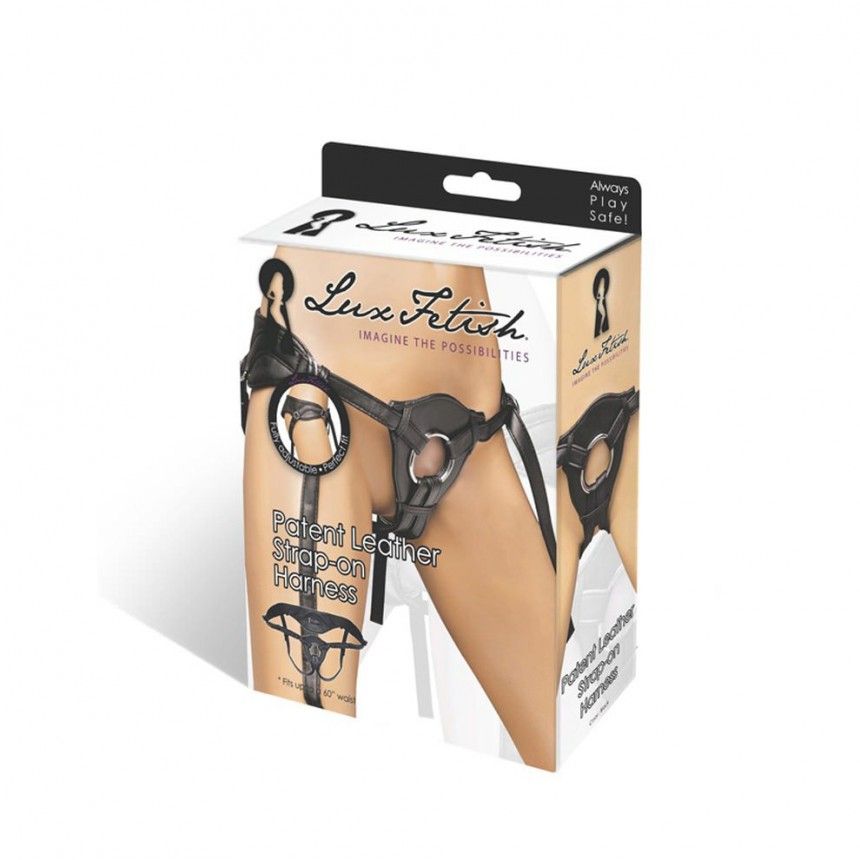 Get deep with this fully-adjustable strap-on harness from Lu... Lux Fetish - Patent Leather Strap-on Harness - Black photo-3