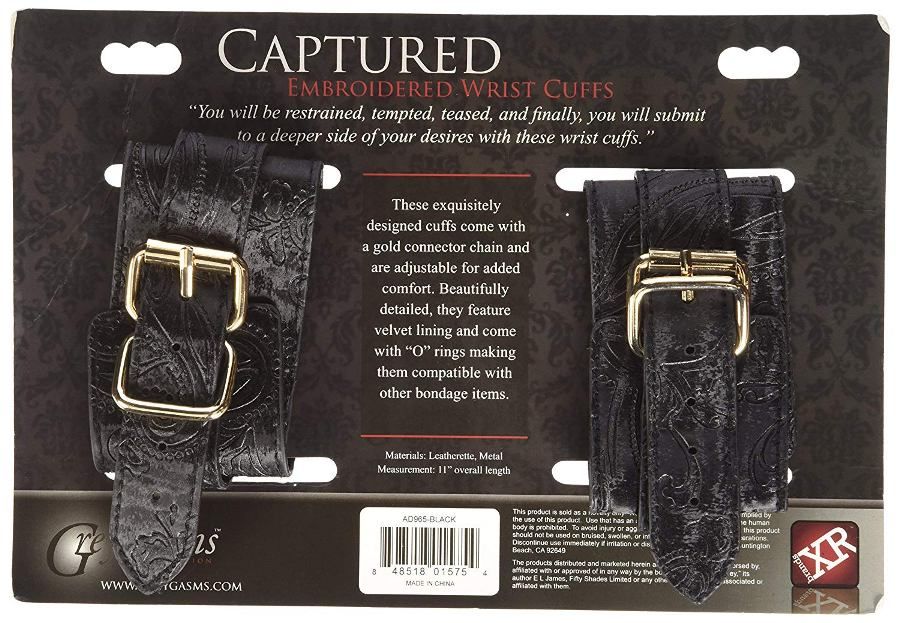 GreyGasms - Captured Embroidered Wrist Cuffs - Black photo-4
