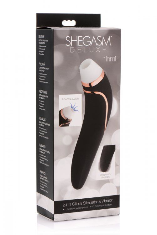 Experience simulated oral sex and buzzing bliss with a recha... Inmi - Shegasm Deluxe 2-in-1 Clitoral Stimulator & Vibrator - Black photo-6