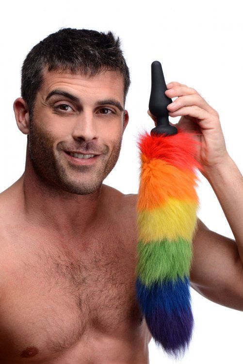 Take your sexual adventures to a fun and playful new place w... Tailz - Rainbow Tail Silicone Butt Plug photo-3