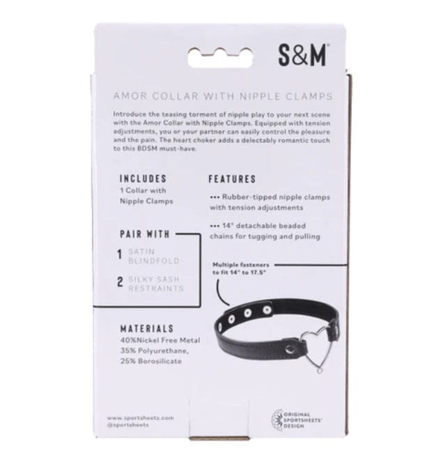 Sex&Mischief - Amor Collar w Nipple Clamps - Black photo-6