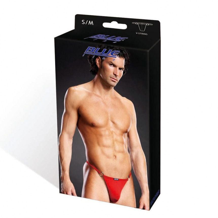Blueline - Microfiber V-String with Metal Rings Red - S/M photo-3