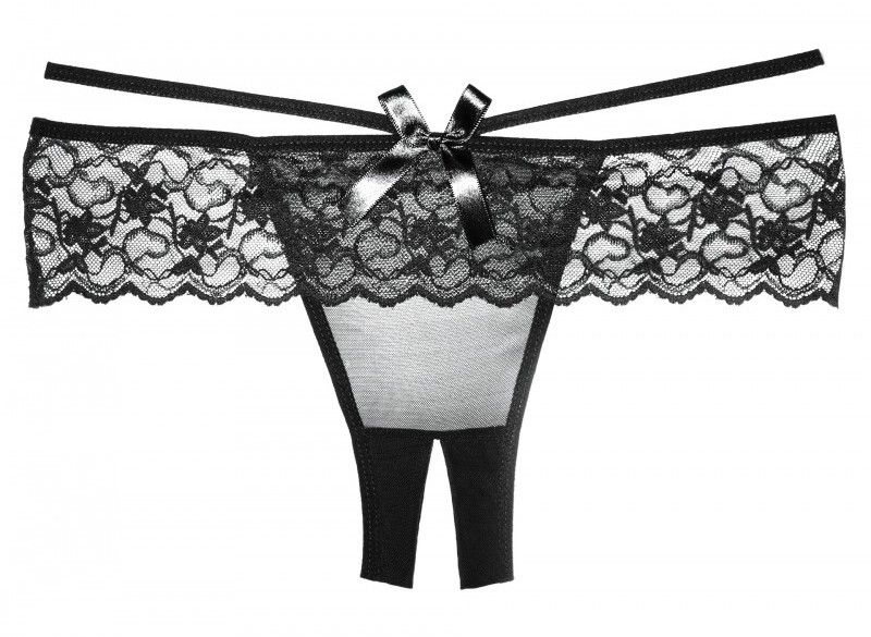 Crotchless sheer panty with a rhapsody of floating scalloped... Allure - Crotchless Angel Panty - Black photo-2