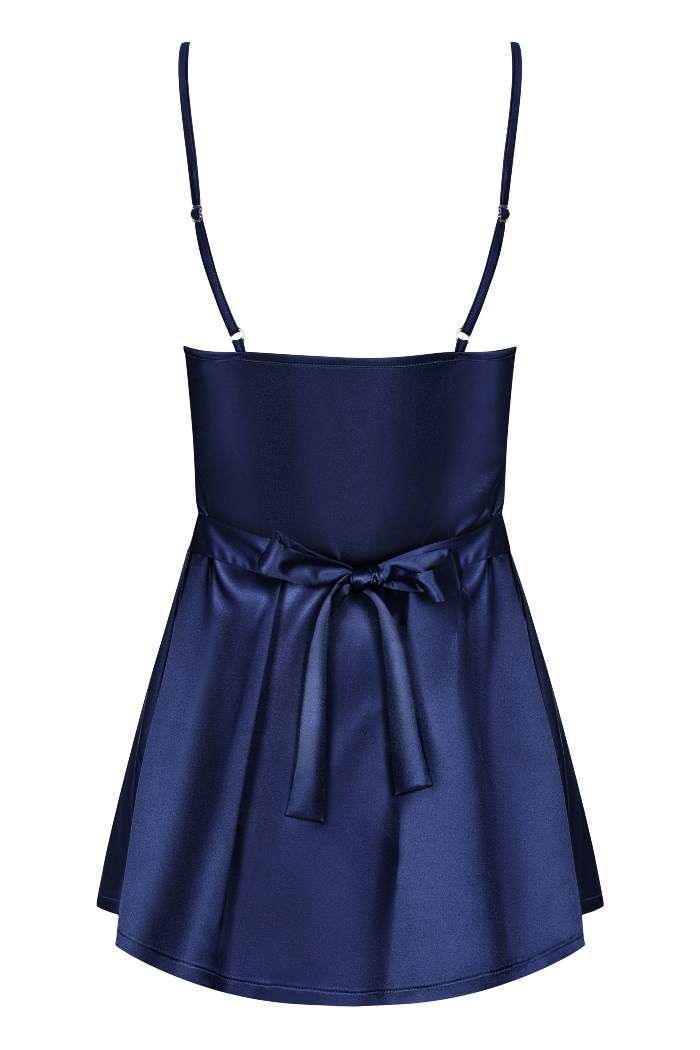 Wanna open the box with incredibly sensuous babydoll inside?... Obsessive - Satinia Babydoll & Thong - Navy Blue - L/XL photo-6