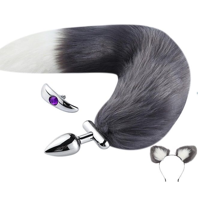 MT - Screwed Tail Plug with Cat Ears - Dark Grey photo