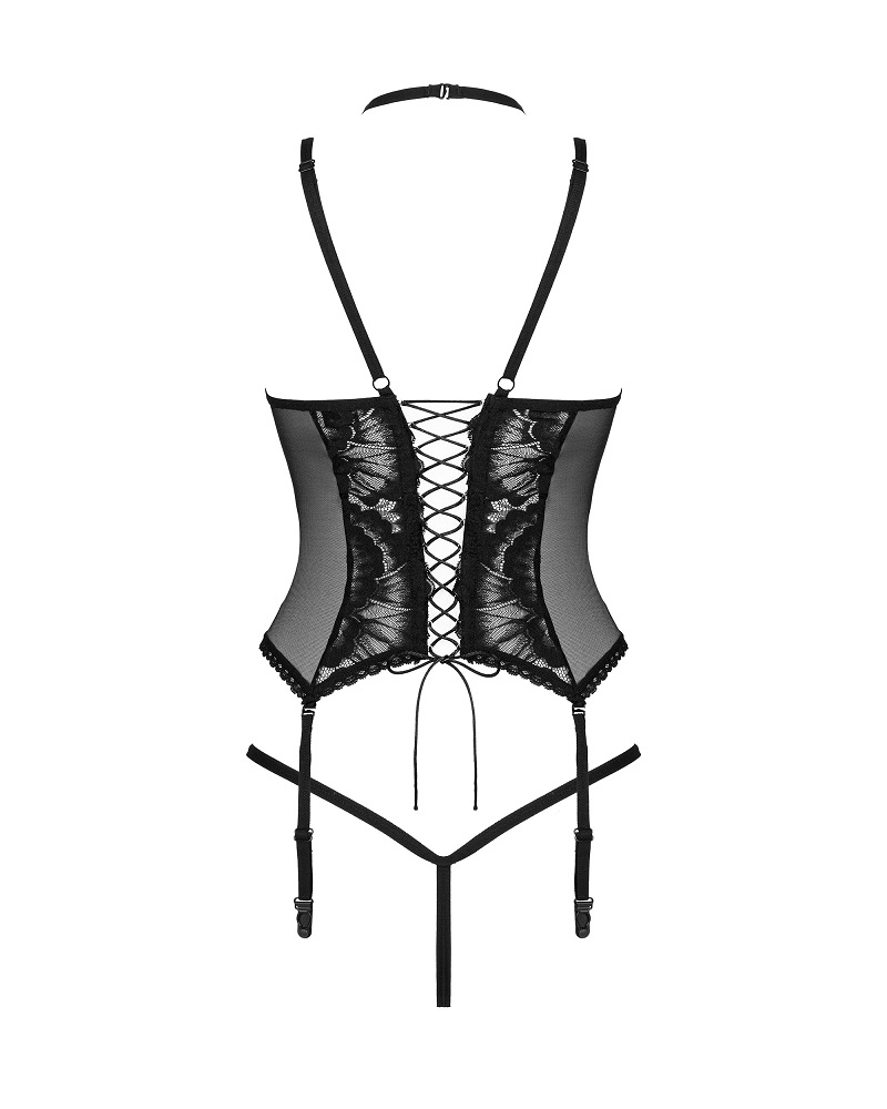 Sexy, black corset with lace elements in a floral pattern. A... Obsessive - Alessya Corset - Black - M/L photo-8