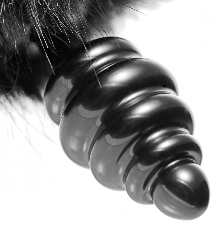 This black metal plug has a fuzzy black tail for animalistic... Tailz - Bunny Tail Anal Plug - Black photo-2