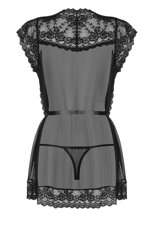 So what are you waiting for? See-through mesh, coquettish la... Obsessive - 854-PEI-1 Peignoir & Thong - Black - XXL photo-8