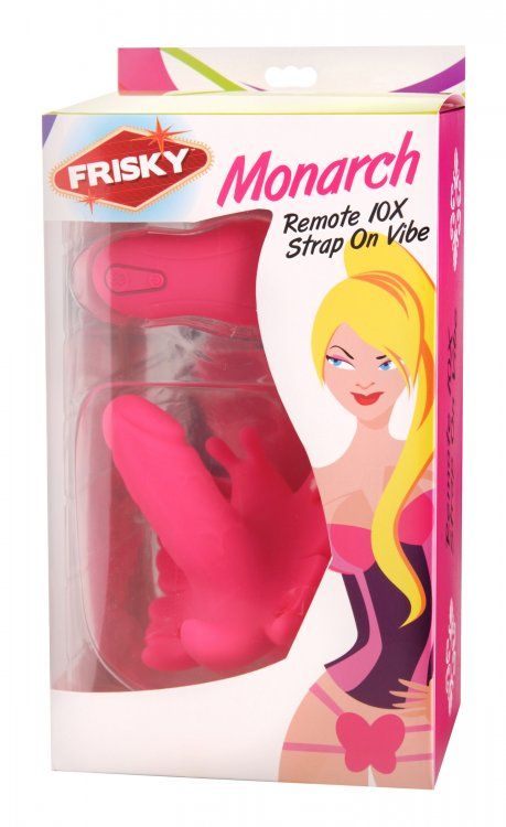 This smooth silicone butterfly lets you enjoy a hands-free o... Frisky - Monarch Remote 10 Mode Silicone Strap On Vibe - Pink photo-6