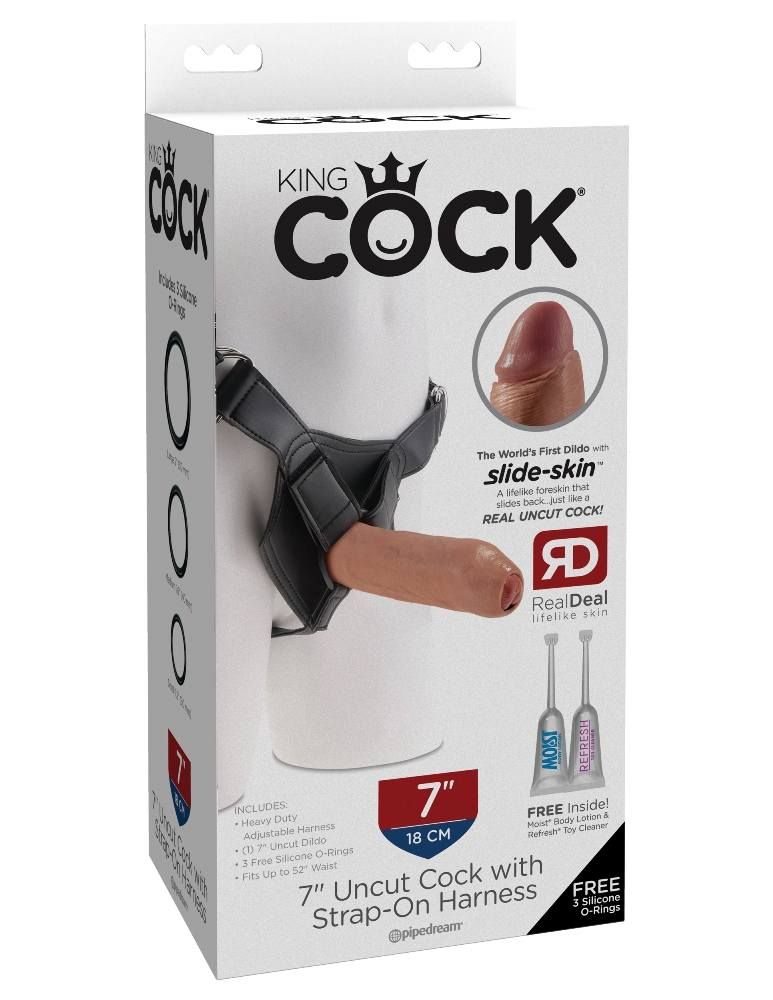 When you want an incredibly realistic strap-on experience, t... King Cock - Harness 7'' Uncut Cock - Caramel photo-10